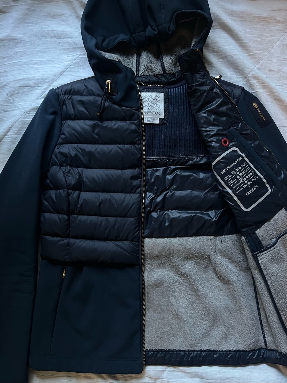 Geox Navy Quilted & Fleece-Lined Hooded Jacket